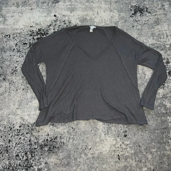 Forever 21 Tops Forever Gray Waffle Knit Long Sleeve V Neck